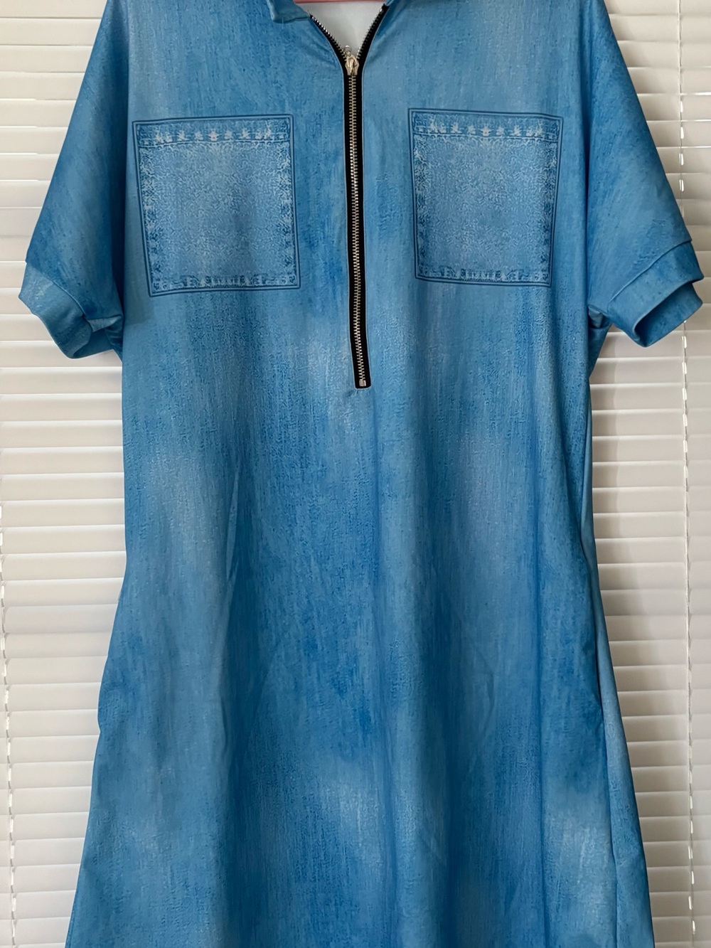 Light Blue Short Sleeve Zip Front Dress
